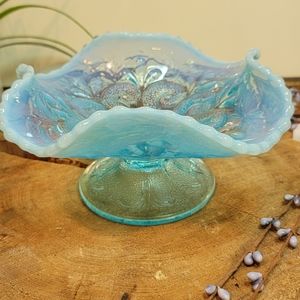 Vintage Dugan Glass Company  Question Mark Blue Compote